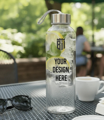 Customizable glass water bottle
